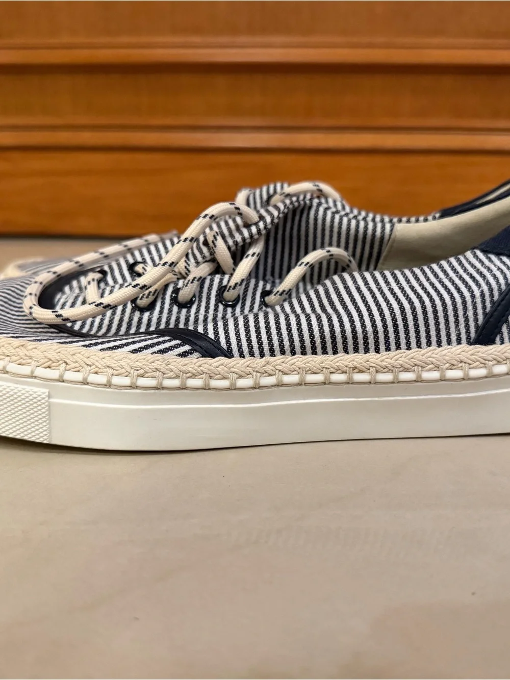 kate spade Navy and White Striped Lace-Up Sneakers